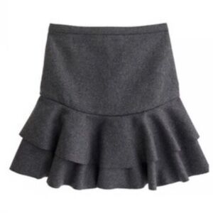J. Crew Charcoal Gray Wool Blend Ruffle Skirt